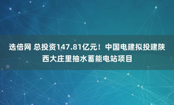 选倍网 总投资147.81亿元！中国电建拟投建陕西大庄里抽水蓄能电站项目